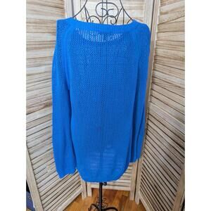 Talbots open knit blue scoop neck pullover sweater Large